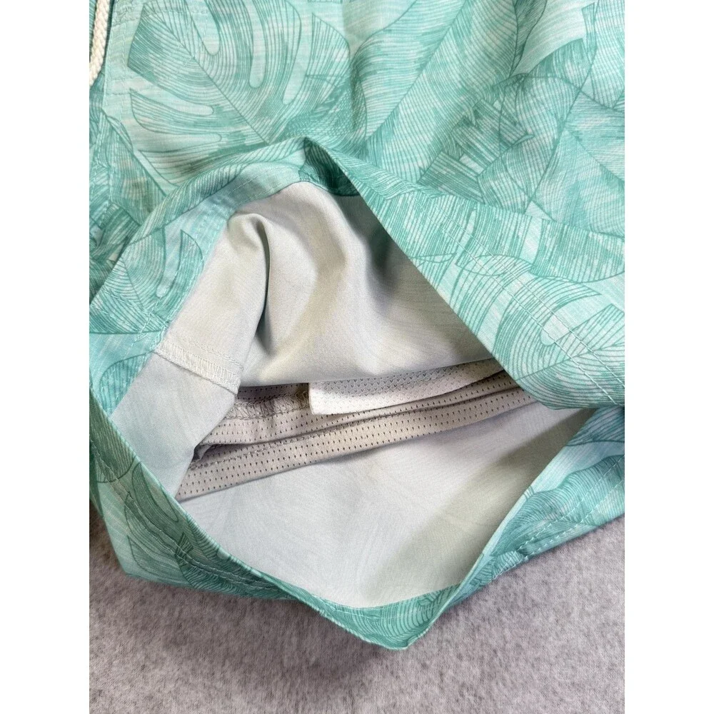 DOCKERS Men's Small S Green Teal Tropical Leaf Print Swim Trunks Mesh Lined